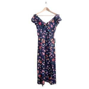 KE NED IK Floral Maxi Dress Women's M Ruffled V-Neck NWT